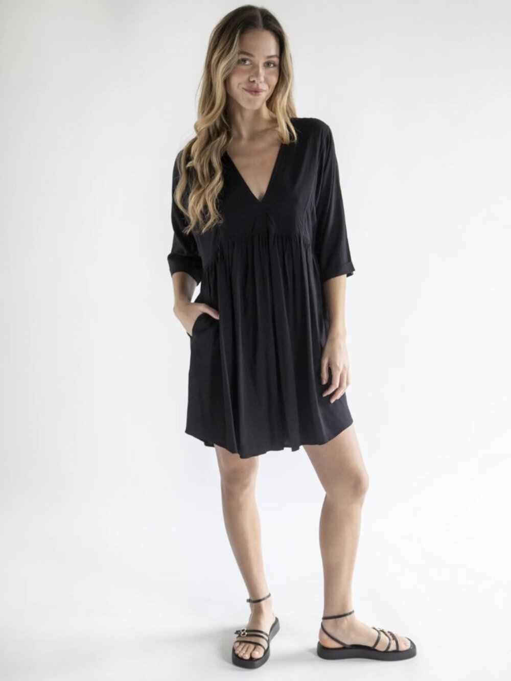 Natural Life Stella V-Neck Dress in Black